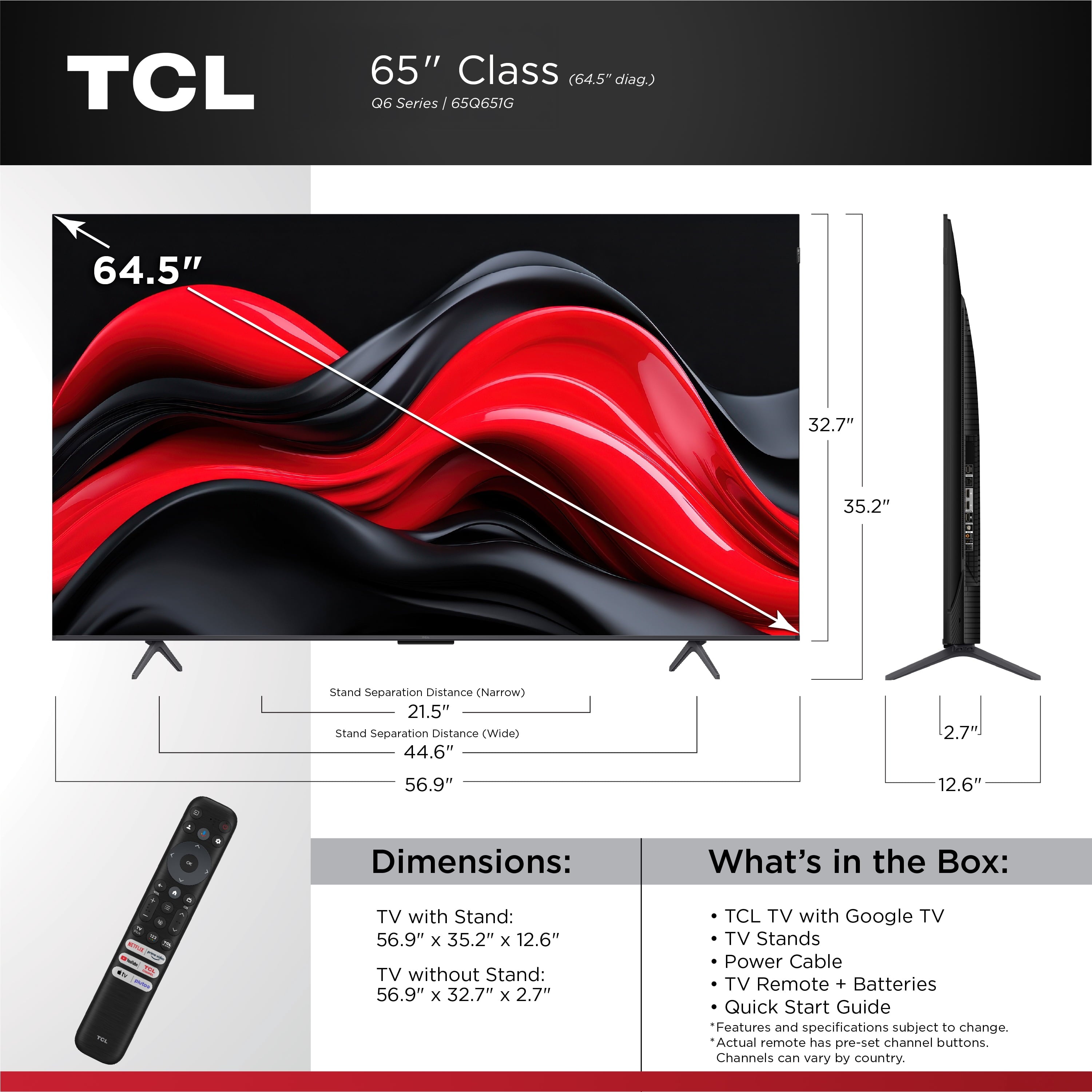 65” Class Q6 QLED 4K UHD HDR Smart Google TV (NEW 2024) - 65Q651G