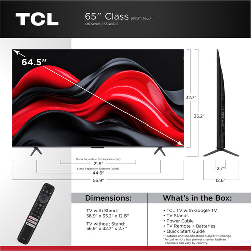 65” Class Q6 QLED 4K UHD HDR Smart Google TV (NEW 2024) - 65Q651G